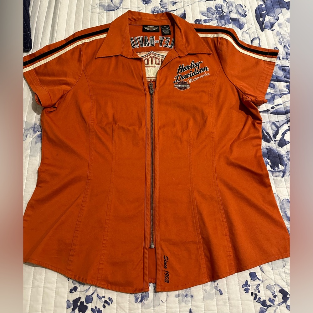 Harley-Davidson Orange Zipper Front Collared Shirt
